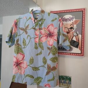 🔥 Vintage Reyn Spooner Popover Shirt  Sz L Tropical Floral Print Made In Hawaii
